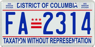 DC license plate FA2314