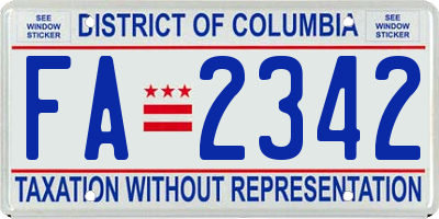 DC license plate FA2342