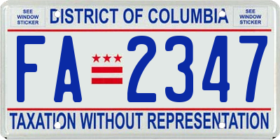 DC license plate FA2347