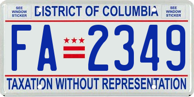 DC license plate FA2349