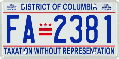 DC license plate FA2381