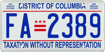 DC license plate FA2389