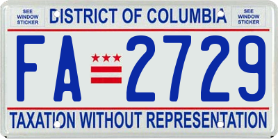 DC license plate FA2729