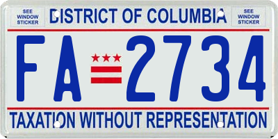 DC license plate FA2734