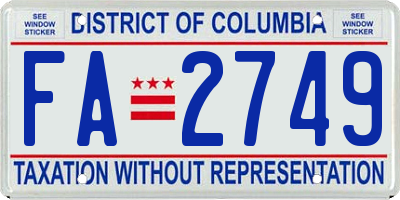 DC license plate FA2749