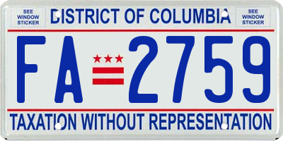 DC license plate FA2759