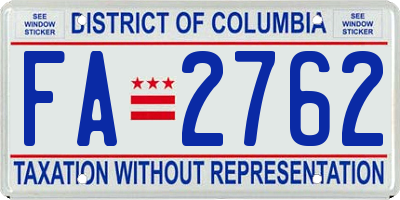 DC license plate FA2762