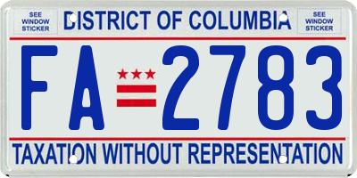 DC license plate FA2783