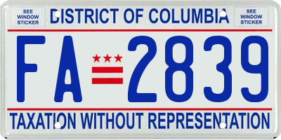 DC license plate FA2839