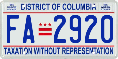 DC license plate FA2920