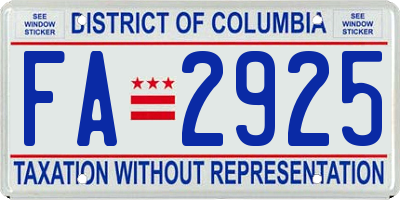 DC license plate FA2925