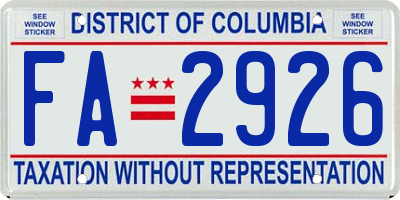 DC license plate FA2926