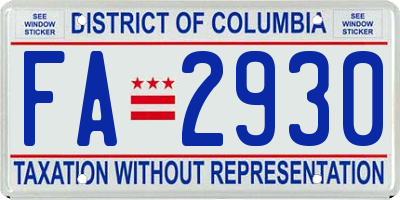 DC license plate FA2930