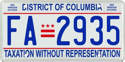 DC license plate FA2935