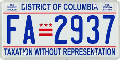 DC license plate FA2937