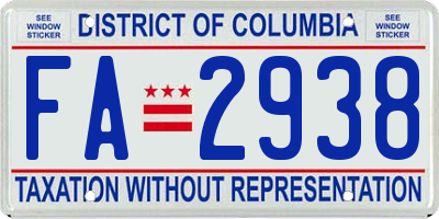 DC license plate FA2938