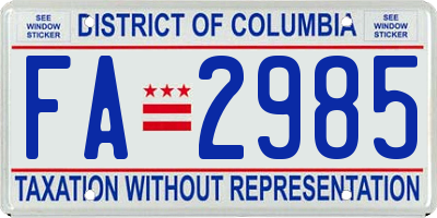 DC license plate FA2985