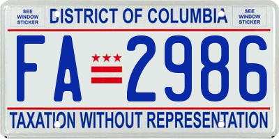 DC license plate FA2986