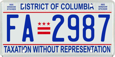 DC license plate FA2987