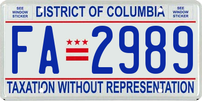 DC license plate FA2989