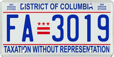 DC license plate FA3019