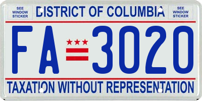 DC license plate FA3020