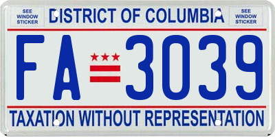 DC license plate FA3039