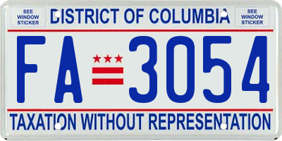 DC license plate FA3054