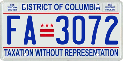 DC license plate FA3072