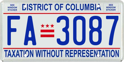 DC license plate FA3087