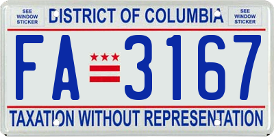 DC license plate FA3167