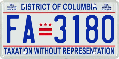 DC license plate FA3180