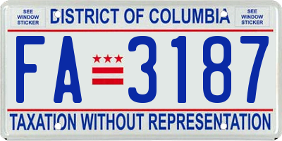 DC license plate FA3187