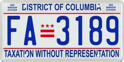 DC license plate FA3189