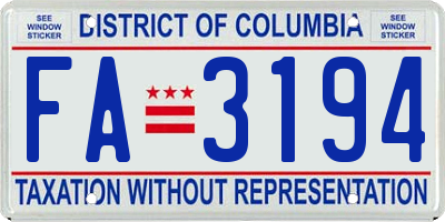 DC license plate FA3194