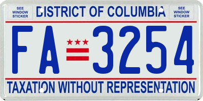 DC license plate FA3254