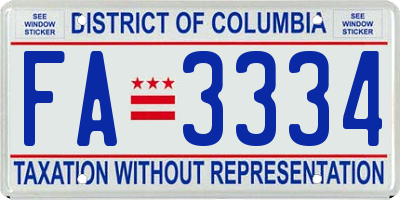 DC license plate FA3334