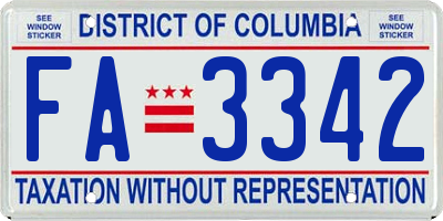 DC license plate FA3342