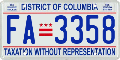 DC license plate FA3358