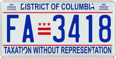 DC license plate FA3418