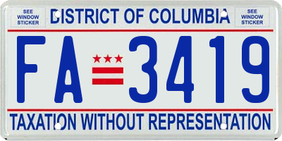 DC license plate FA3419