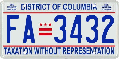 DC license plate FA3432