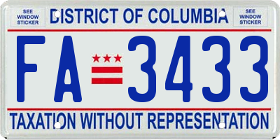 DC license plate FA3433