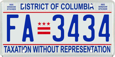 DC license plate FA3434