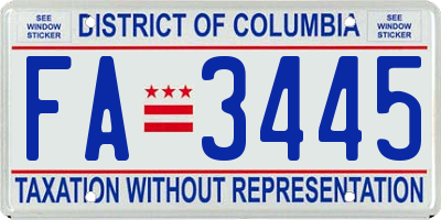 DC license plate FA3445