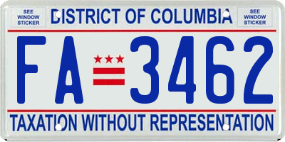 DC license plate FA3462