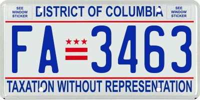 DC license plate FA3463