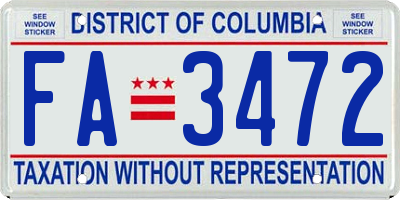 DC license plate FA3472