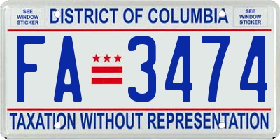 DC license plate FA3474