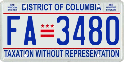 DC license plate FA3480